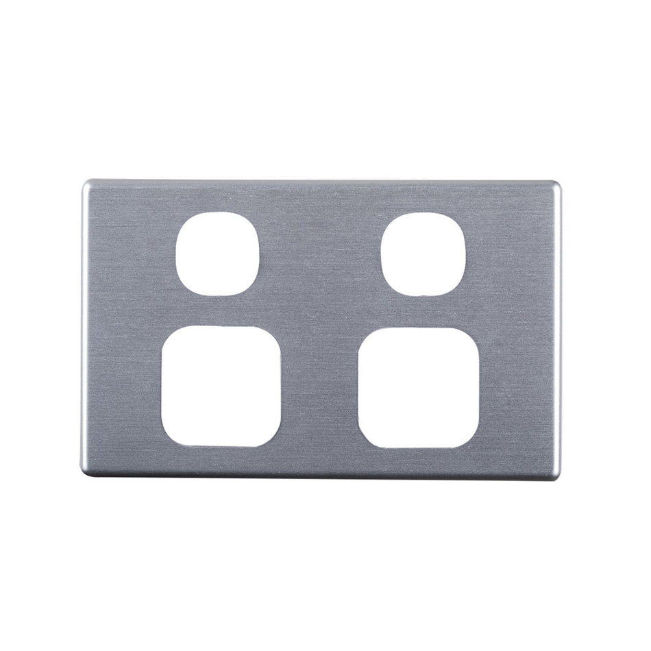 4C | Elegant Double GPO Aluminium Cover Plate | Horizontal | Silver Matte