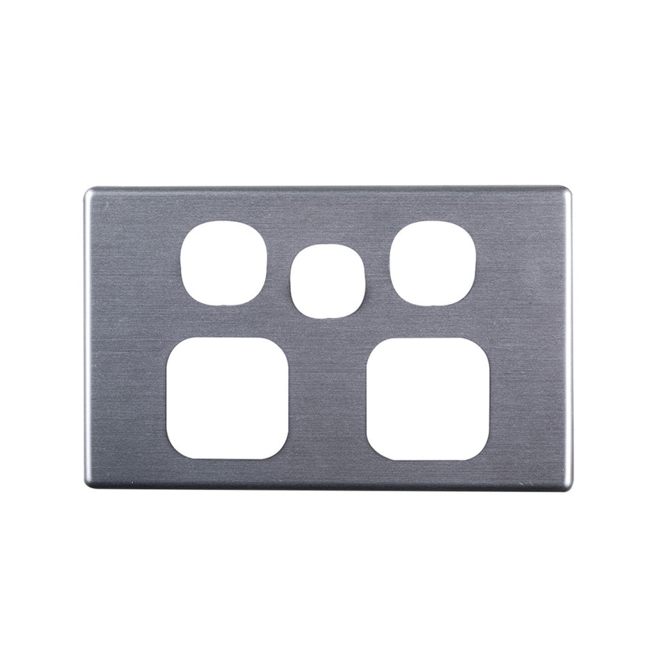 4C | Elegant Double GPO Aluminium Cover Plate with Extra Switch | Horizontal | Silver Matte