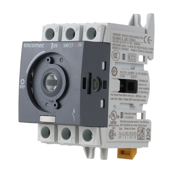 Socomec SLBM Load Break Switch Body, Base/DIN rail mount, 3P 16A***EMAIL/TEXT FOR PRICING***