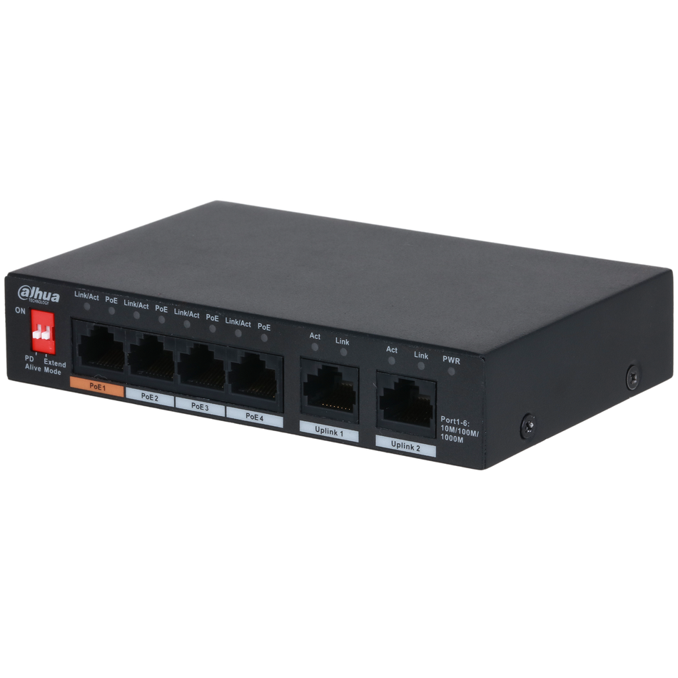 Dahua 6-Port Unmanaged Desktop Switch with 4-Port PoE DH-PFS3006-4GT-60-V2