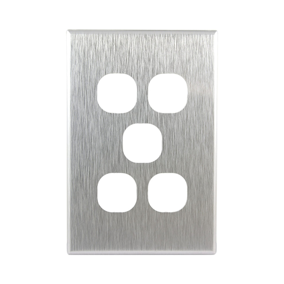 Brushed Aluminium Cover Plate 5 Gang Switch GEO