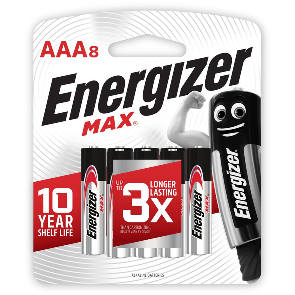 Energizer Max E92BP8TN 1.5V Alkaline AAA Battery - 8 Pack