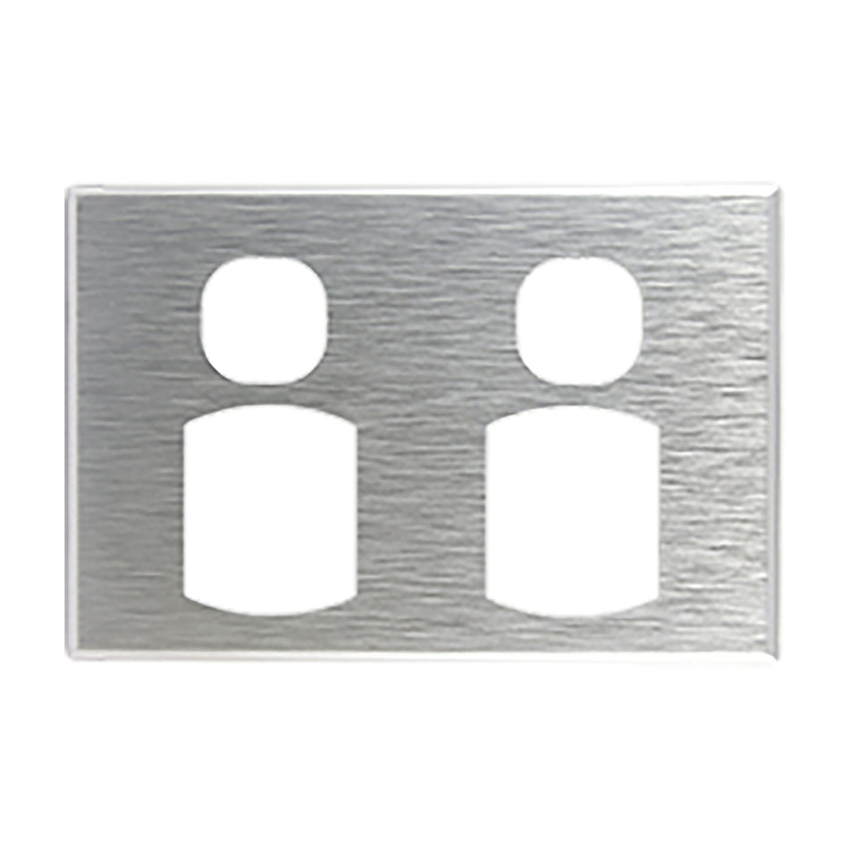 Brushed Aluminium Cover Plate Double GPO GEO