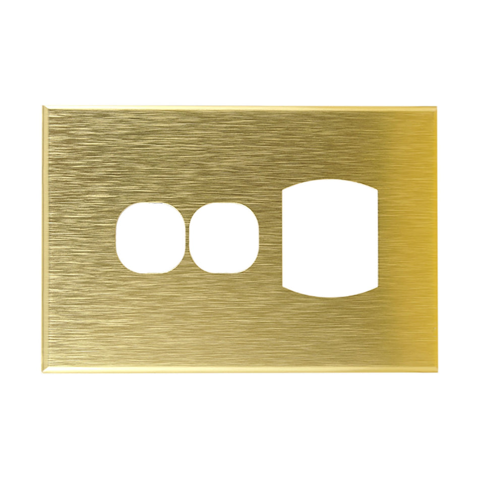 Brushed Brass Cover Plate Single GPO + Extra Switch GEO