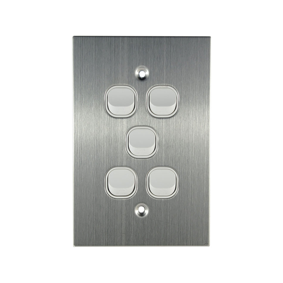 Stainless Steel Light Switch 5 Gang Vertical