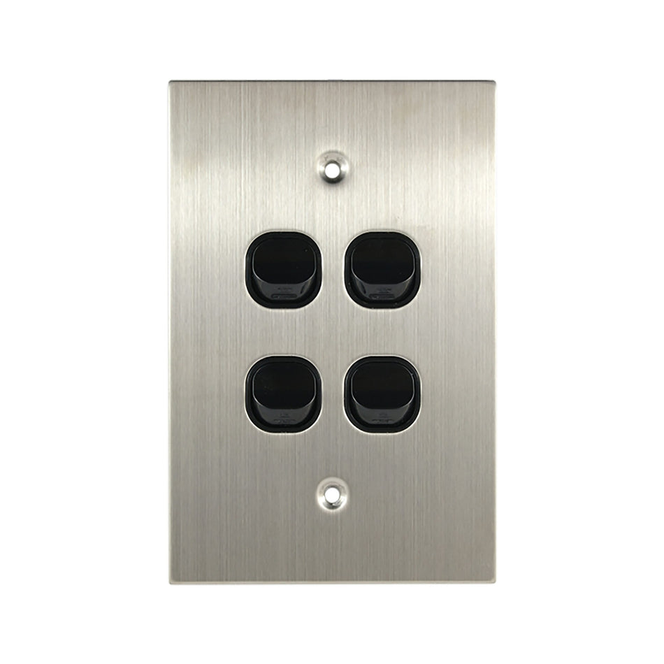 Stainless Steel Light Switch 4 Gang Vertical – BLACK