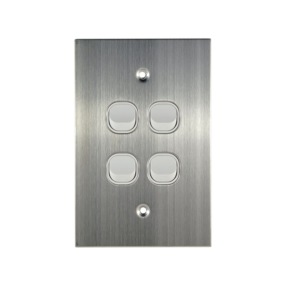 Stainless Steel Light Switch 4 Gang Vertical