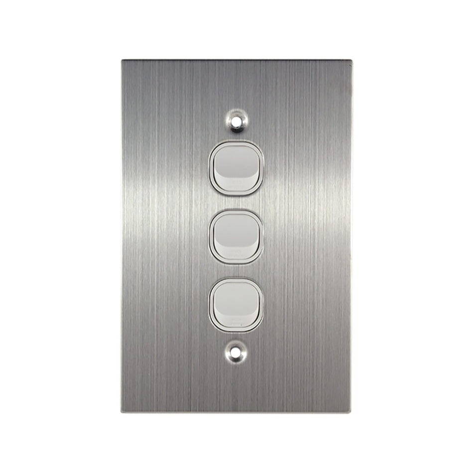 Stainless Steel Light Switch 3 Gang Vertical