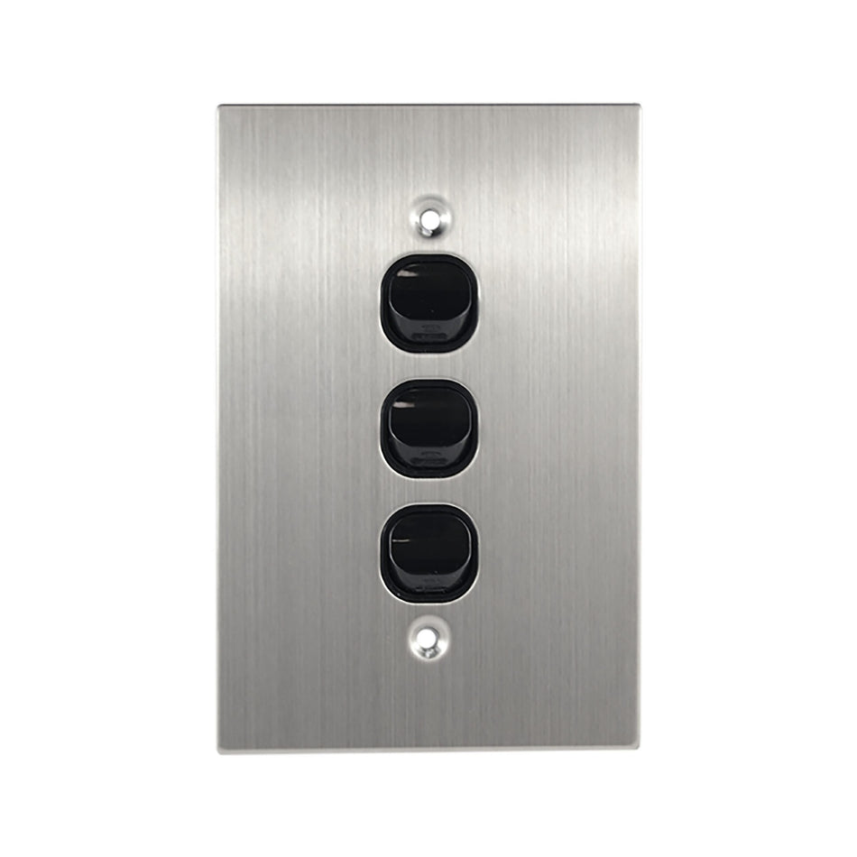 Stainless Steel Light Switch 3 Gang Vertical – BLACK