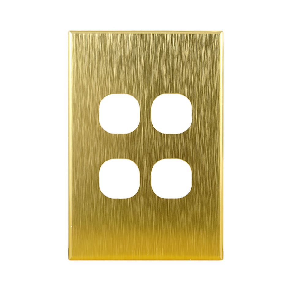 Brushed Brass Cover Plate 4 Gang Light Switch GEO