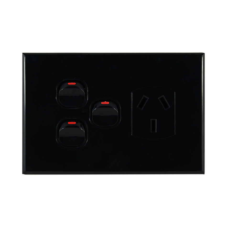 Single Power Point with 2 Extra Switches – BLACK