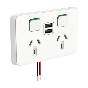 Clipsal Iconic 3025USB2-VW | 10 AMP Double Power Point With 2.1 AMP USB Charger | Vivid White