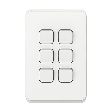 Clipsal Iconic 3046C-VW | 6 Gang Switch Plate Cover | Vivid White (SKIN ONLY)