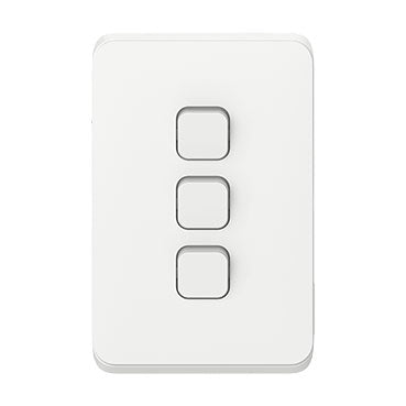 Clipsal Iconic 3043C-VW | 3 Gang Switch Plate Cover | Vivid White (SKIN ONLY)