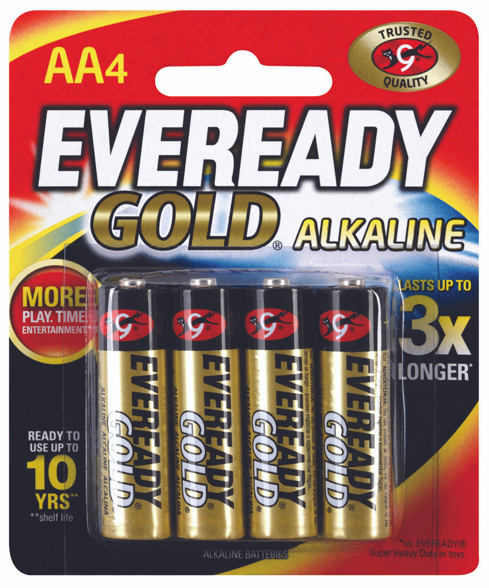 Eveready Gold A91BP4T Alkaline AA Battery - 4 Pack