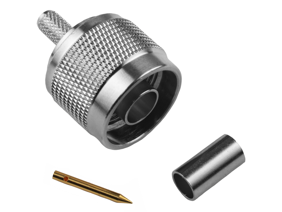 Hills Antenna N Connector Male Crimp for LL195 & RG-58 Mini Cable - Nickel Plated Body