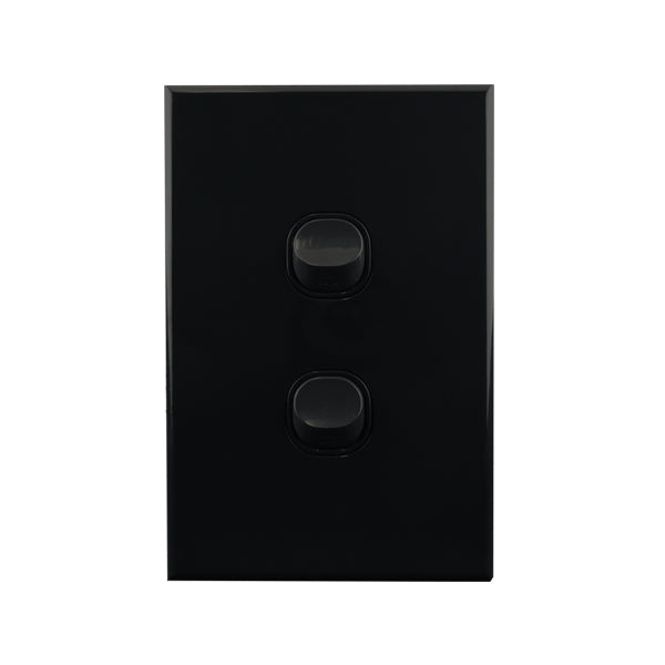 Light Switch 2 Gang – VERTICAL BLACK