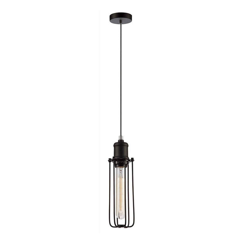 Tubular Iron Cage Pendant Black