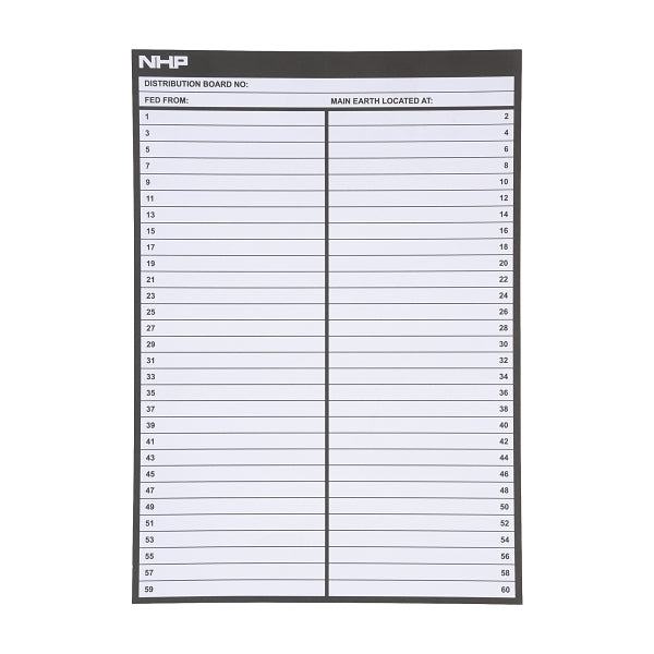 NHP Concept Panelboard Accessory Label Door A4 Schedule Card***EMAIL/TEXT FOR PRICING***