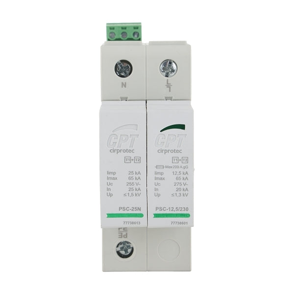 Cirprotec PSC Surge Protection Device Type 1 & 2 1 Phase L-N & N-PE Iimp 12.5kA Imax 65kA 240Vac***EMAIL/TEXT FOR PRICING***