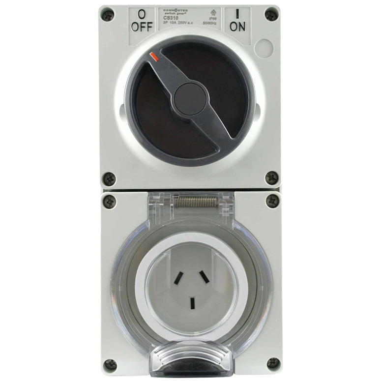 Combination Switched Socket Outlet 3 Pin 15A 250V AC IP66