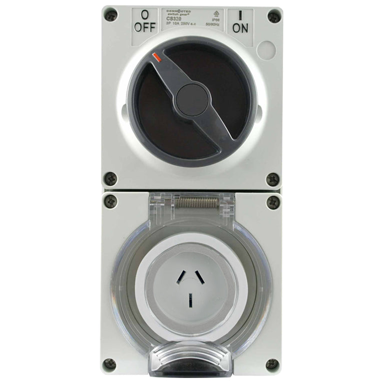 Combination Switched Socket Outlet 3 Pin 20A 250V AC IP66 Flat Pin