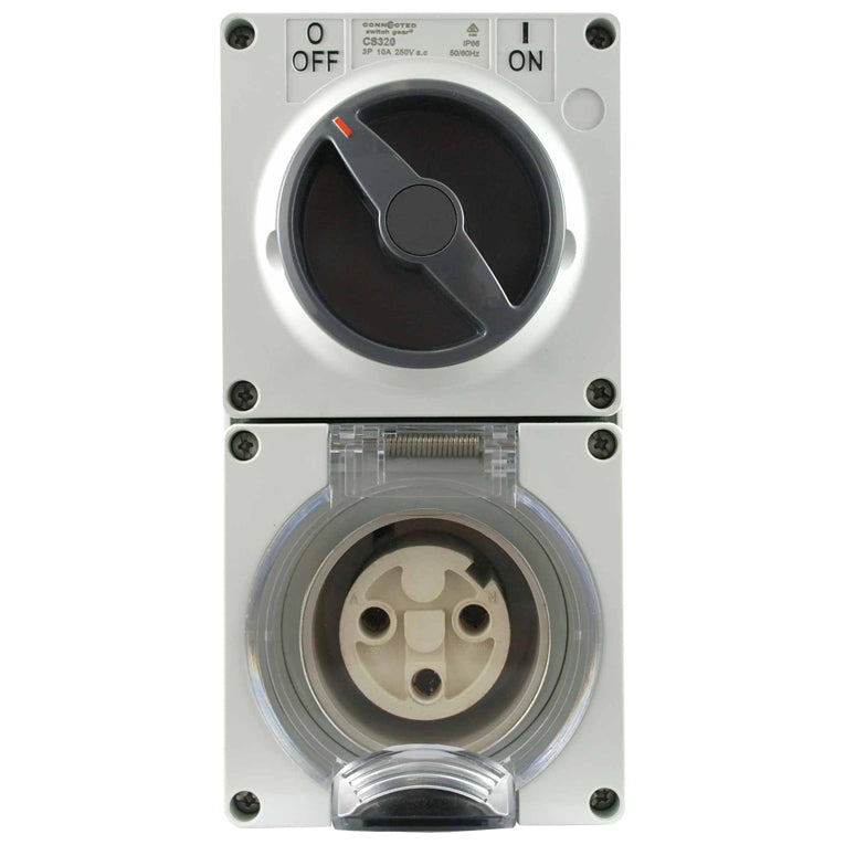 Combination Switched Socket Outlet 3 Pin 32A 250V AC IP66