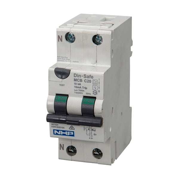 NHP DIN-T Residual Current Device Short Body w/ Overcurrent 10kA 10A 1Pole and N C Curve 10mA Type A***EMAIL/TEXT FOR PRICING***