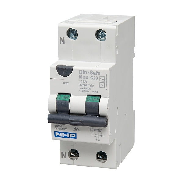 NHP DIN-T Residual Current Device Short Body w/ Overcurrent 10kA 20A 1Pole and N C Curve 30mA Type A***EMAIL/TEXT FOR PRICING***