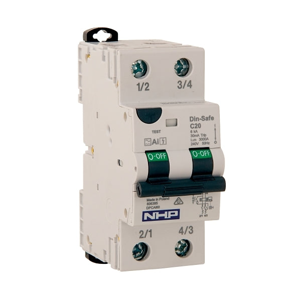 NHP DIN-T Residual Current Device Short Body w/ Overcurrent 6kA 20A 1Pole and N C Curve 30mA Type AI***EMAIL/TEXT FOR PRICING***