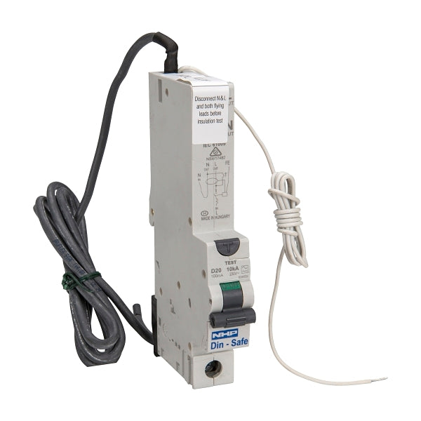 NHP DIN-T Residual Current Device Long Body w/ Overcurrent 10kA 20A 1Pole and N D Curve 30mA Type A***EMAIL/TEXT FOR PRICING***