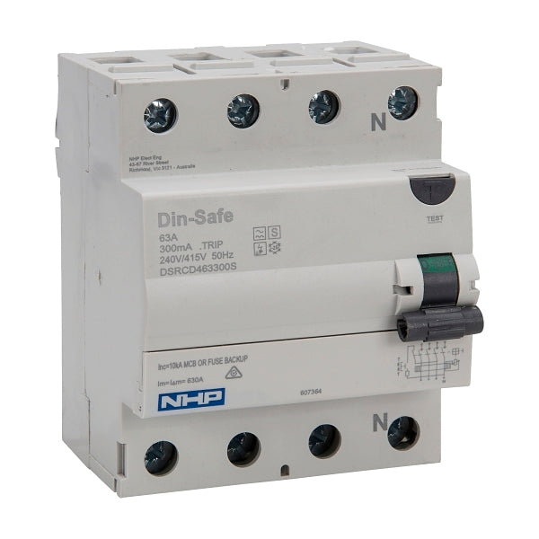 NHP DIN-T Residual Current Circuit Breaker RCCB 3Pole and Neutral 63A 100mA Type S***EMAIL/TEXT FOR PRICING***