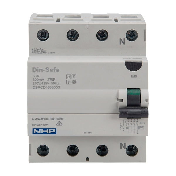 NHP DIN-T Residual Current Circuit Breaker RCCB 3Pole and Neutral 63A 300mA Type S***EMAIL/TEXT FOR PRICING***