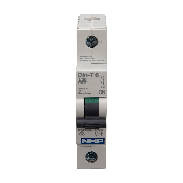 NHP DIN-T Miniature Circuit Breaker 6kA 1Pole 20A C Curve***EMAIL/TEXT FOR PRICING***