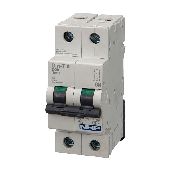 NHP DIN-T Miniature Circuit Breaker 6kA 2Pole 20A D Curve***EMAIL/TEXT FOR PRICING***