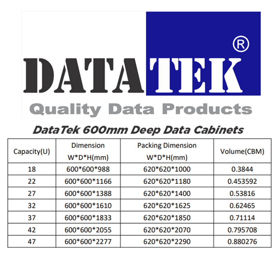 Datatek 18U 600mm Deep Data Cabinet - FPS Series