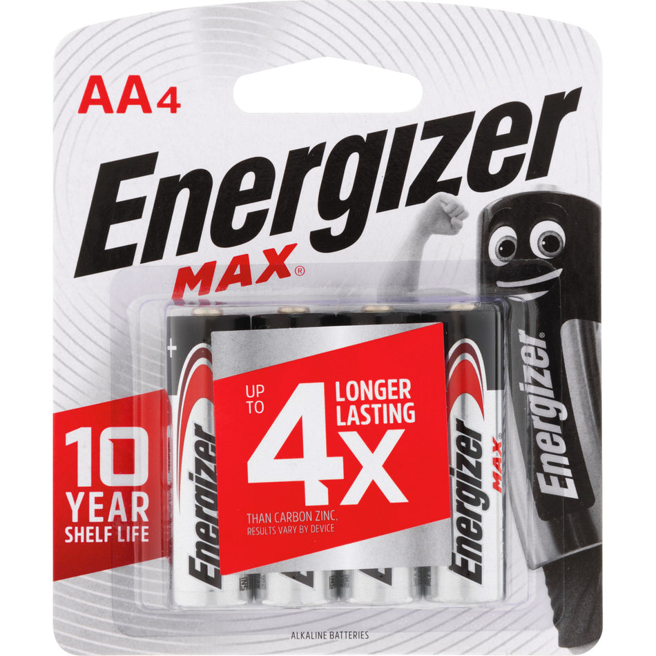 Energizer Max E91BP4TN 1.5V Alkaline AA Battery - 4 Pack