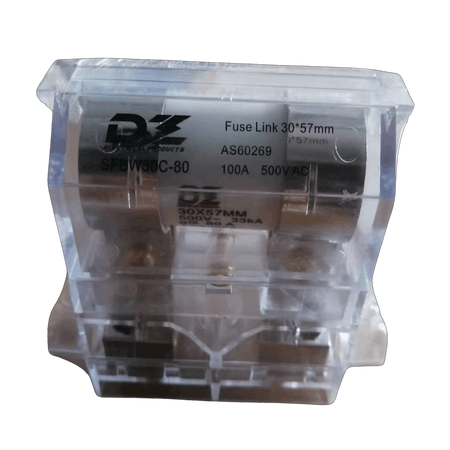 100A HRC Fuse Holder Back Wired with 80A HRC Fuse Link - Clear (NSW)