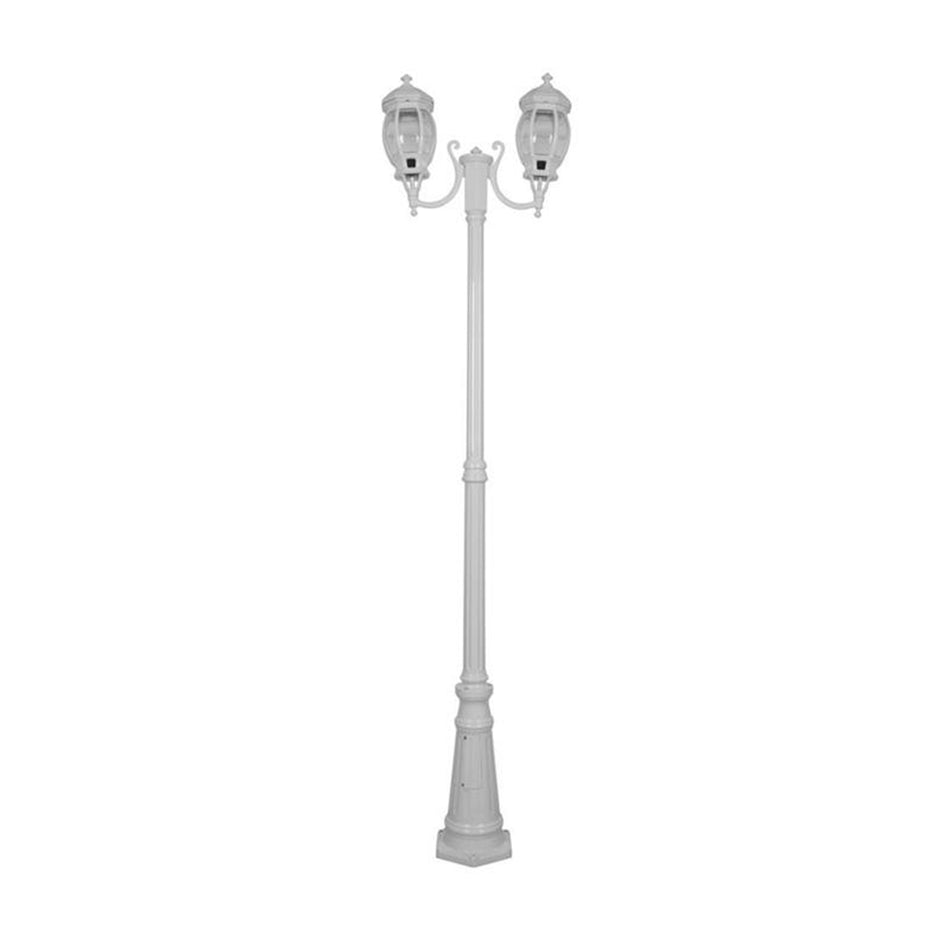 Vienna Twin Head Curved Arms Tall Post Light White