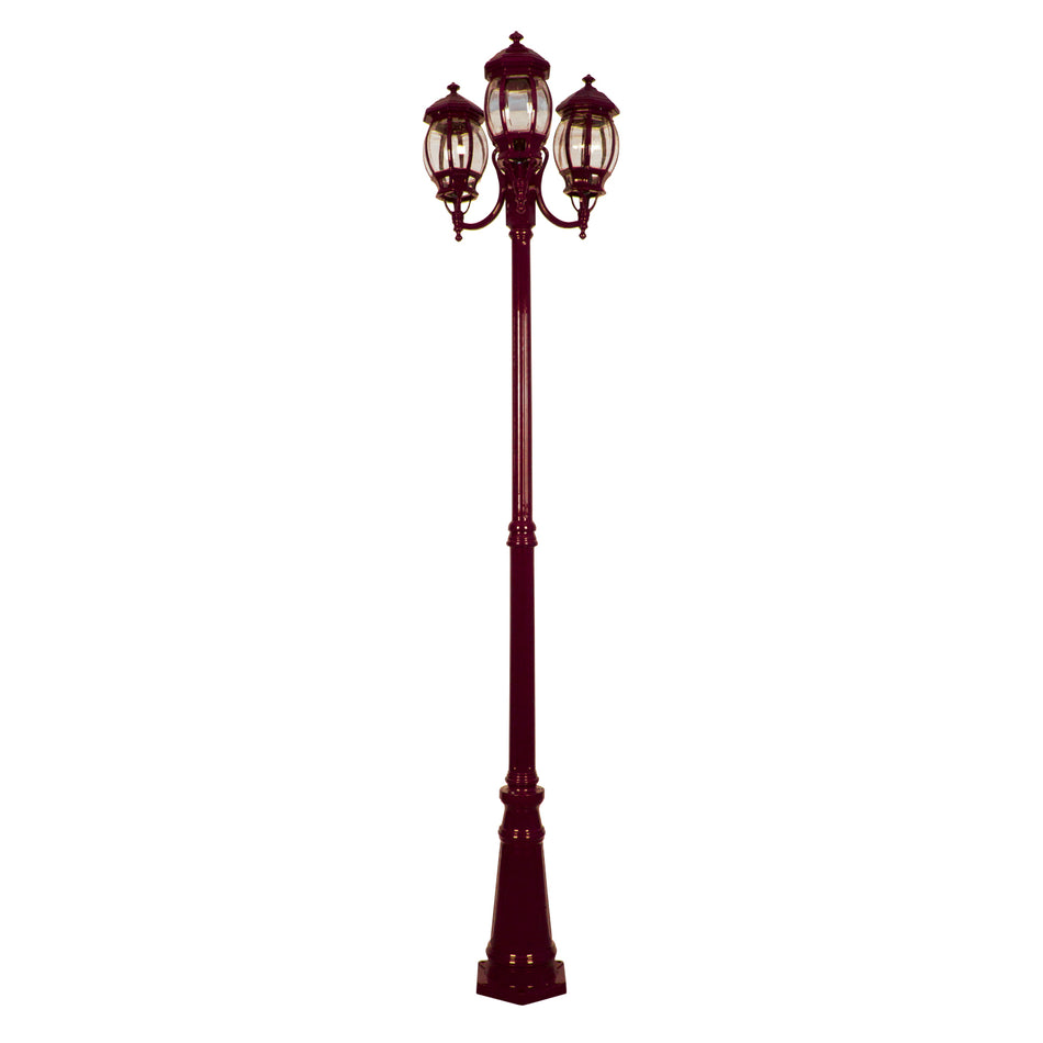 Vienna Three Head Curved Arm Tall Post Light Burgundy