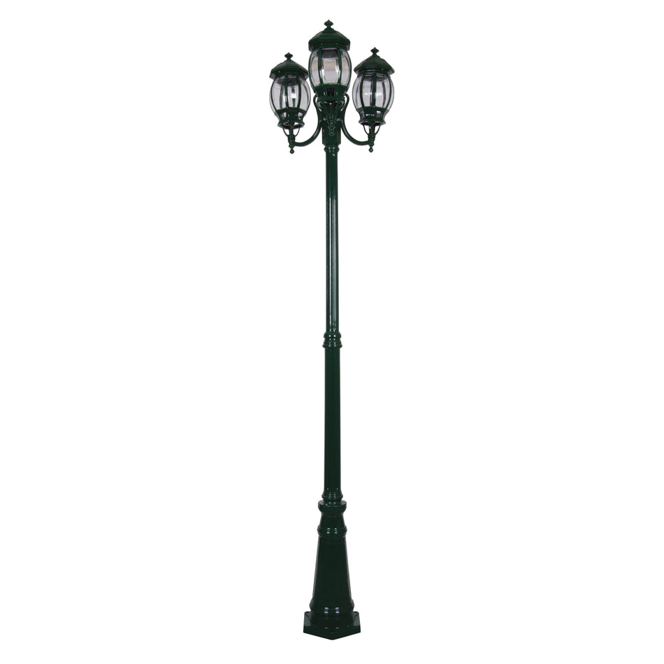 Vienna Three Head Curved Arm Tall Post Light Green