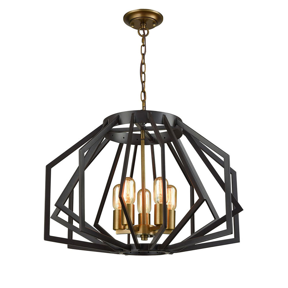 Wide Angular Cage 5 Light Pendant Oiled Bronze