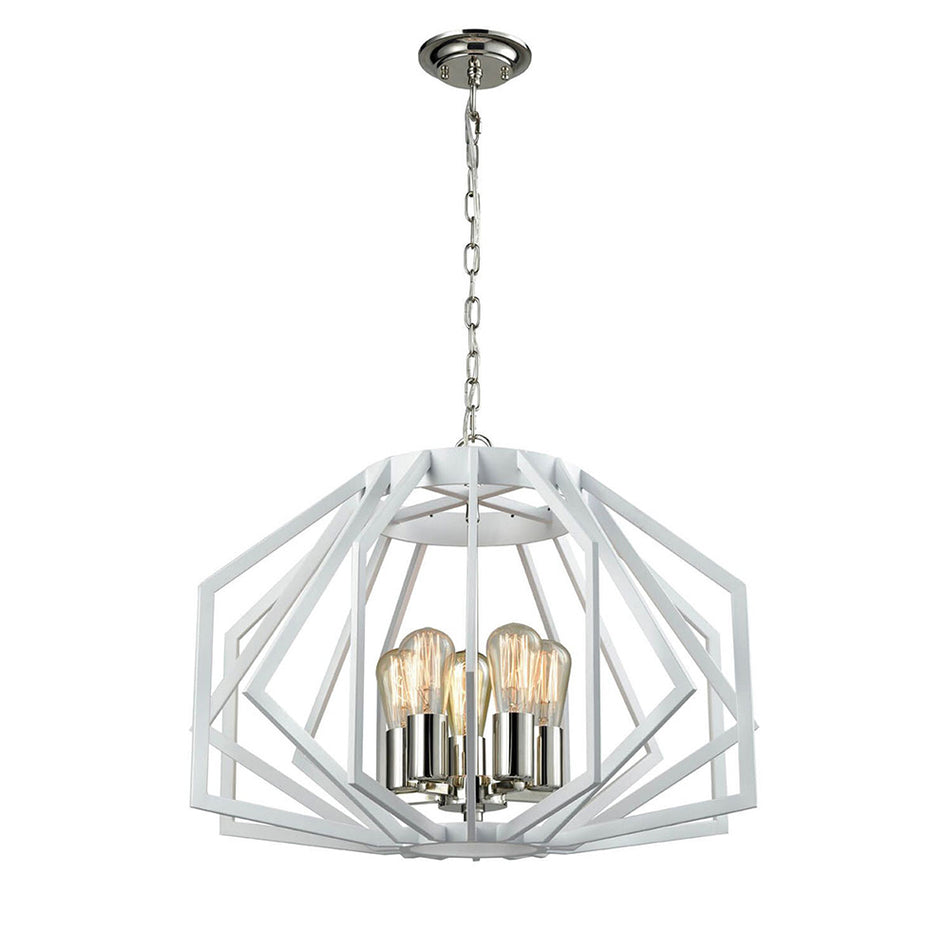 Wide Angular Cage 5 Light Pendant White