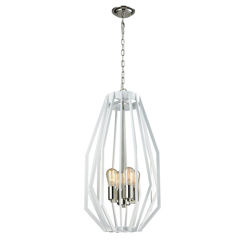 Narrow Angular Cage 5 Light Pendant White