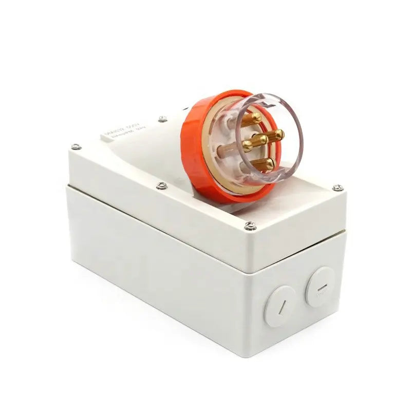 NLS 30802 | Weather Protected Appliance Inlet | 5 Round Pins 32amp 500V IP66 (Grey/Orange)