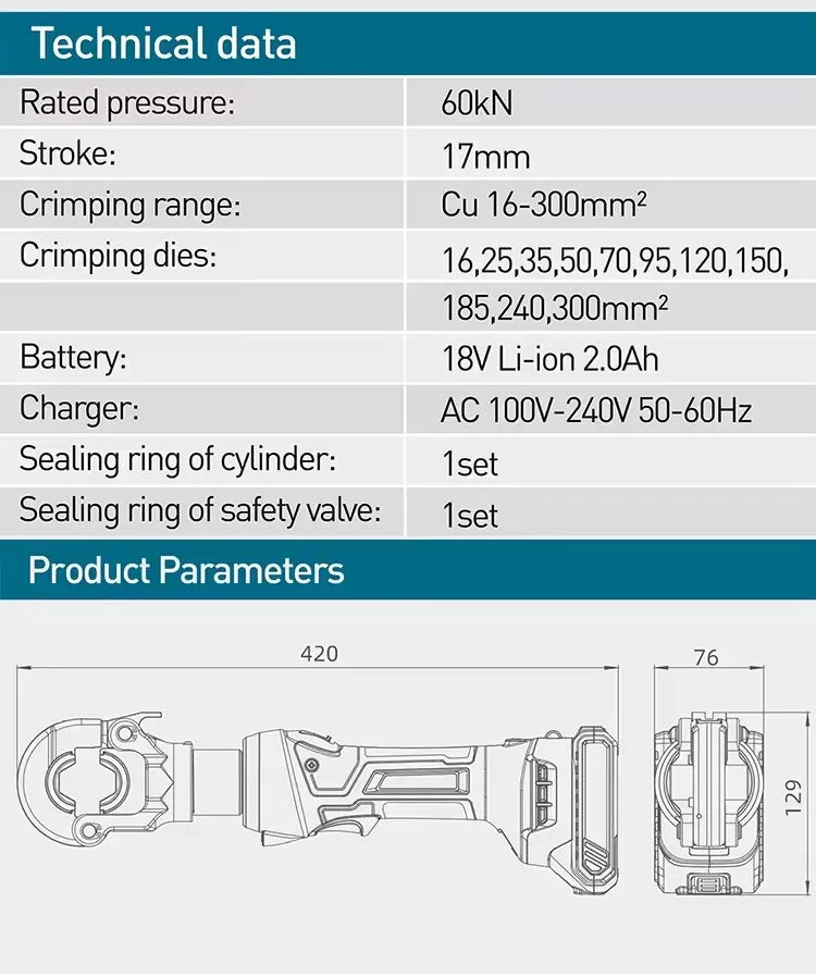 SL-300 Battery 18V Crimping Tool 300mm