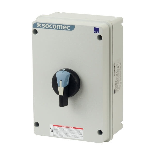 Socomec ISO Enclosed Isolator, IP 65 Aluminium Grey, Handle - Blue, 3P 100A***EMAIL/TEXT FOR PRICING***