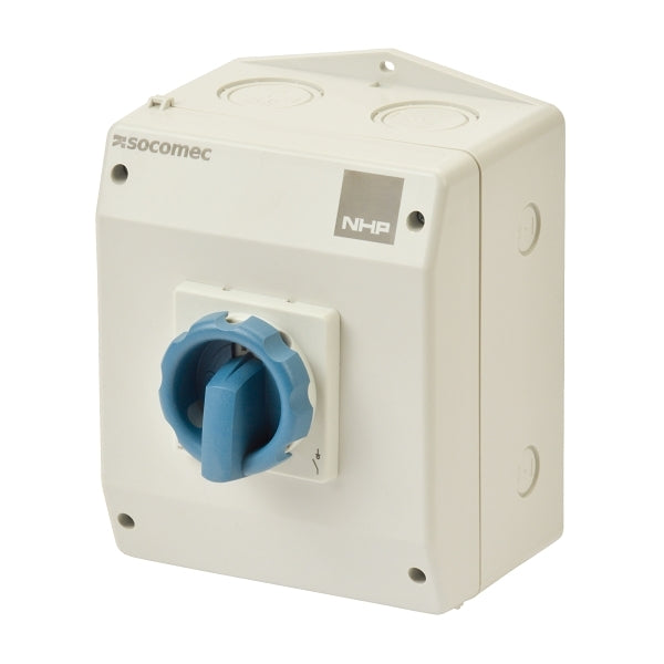 Socomec ISO Enclosed Isolator, IP 65 Plastic Grey, Handle - Blue, 3P 100A***EMAIL/TEXT FOR PRICING***