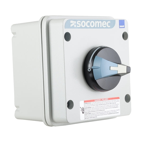 Socomec ISO Enclosed Isolator, IP 65 Aluminium Grey, Handle - Blue, 3P 25A***EMAIL/TEXT FOR PRICING***