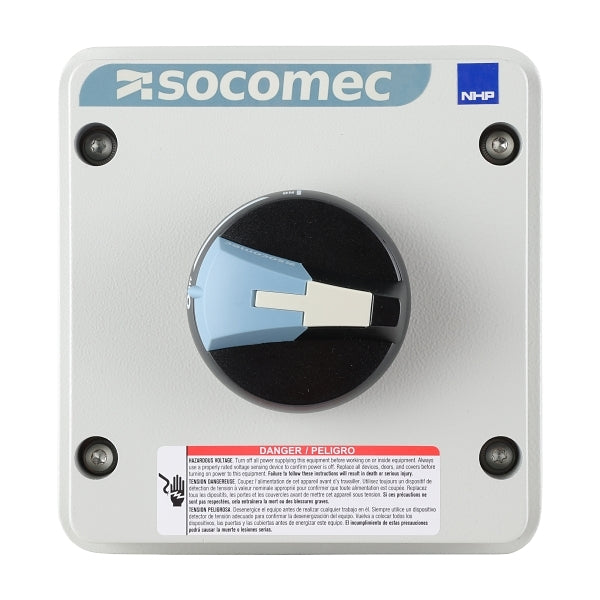 Socomec ISO Enclosed Isolator, IP 65 Aluminium Grey, Handle - Blue, 3P 40A***EMAIL/TEXT FOR PRICING***